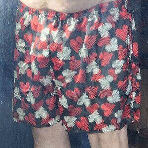 Max Deco Black with Red and Silver Grey Hearts Poly Valentine Boxer Shorts Sz L
